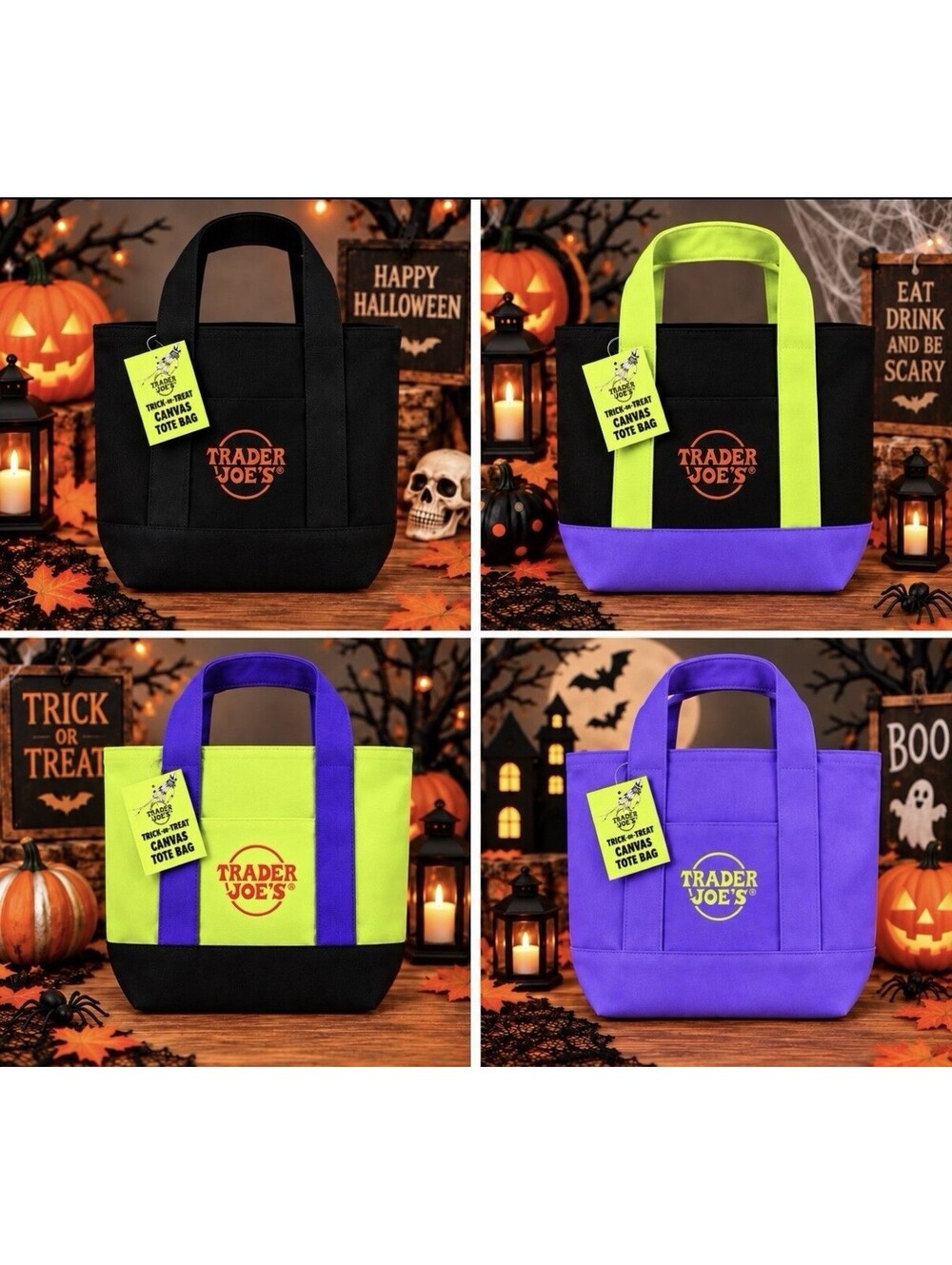 2026 Trader Joe’s Halloween Mini Canvas Totes — Set of 4
